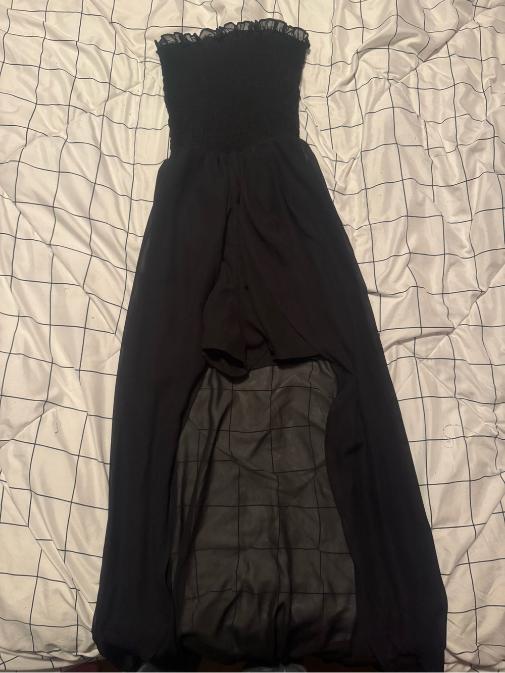 VENUS Black Strapless High-Low Smocked Maxi Dress